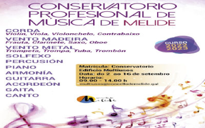 O Concello de Melide abre o prazo de matrícula para o novo curso do Conservatorio Profesional de Música.