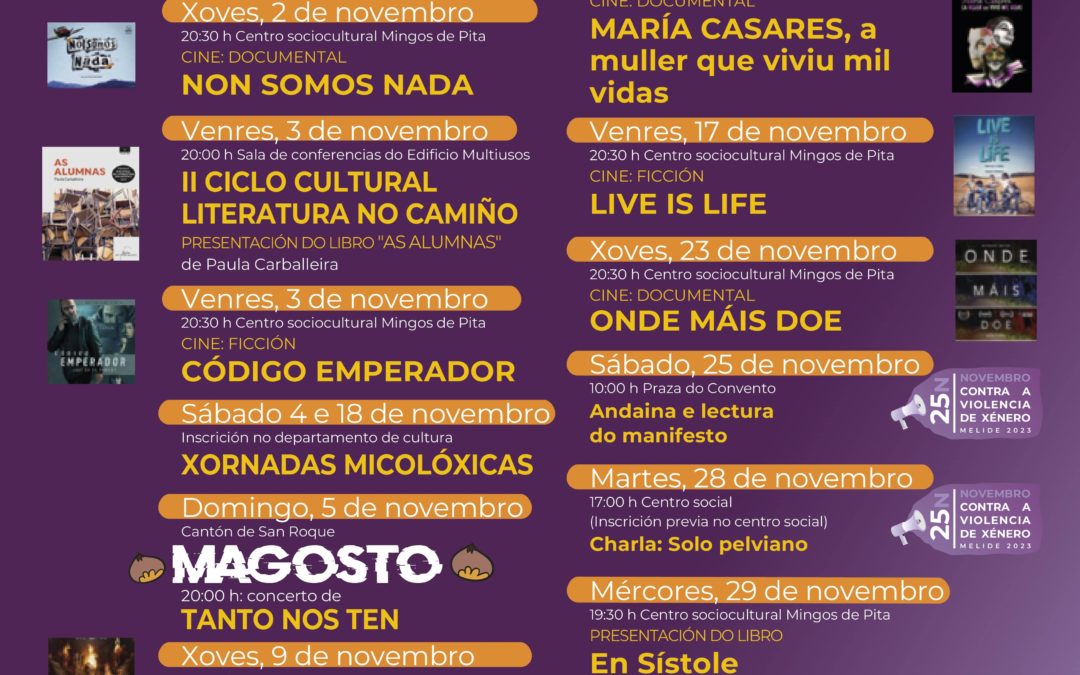 Melide organiza unha intensa Axenda Cultural para o mes de novembro co Magosto ou as Xornadas Micolóxicas entre as propostas estrela